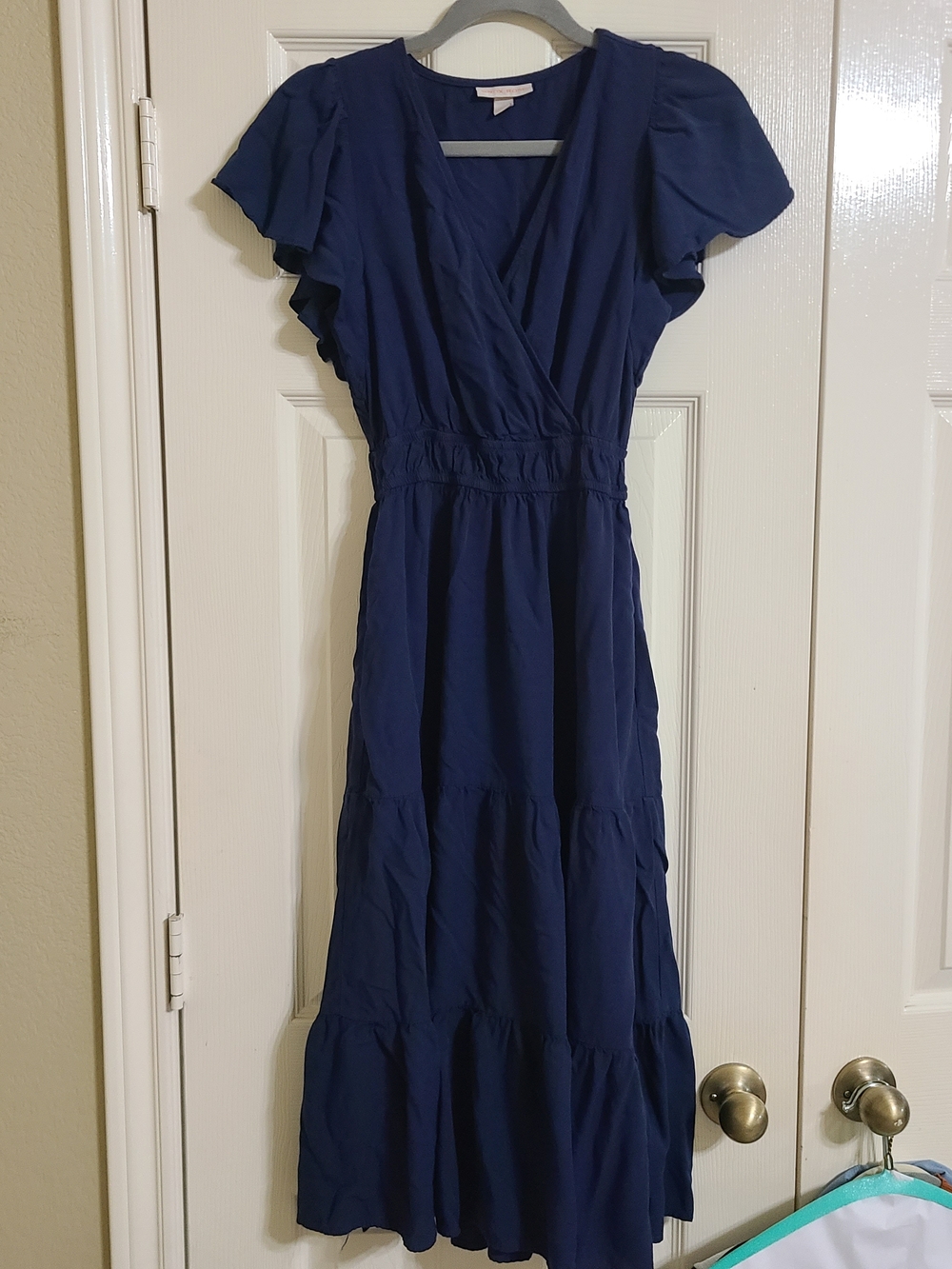 Knox Rose Navy Wrap-Front Tiered Maxi Dress